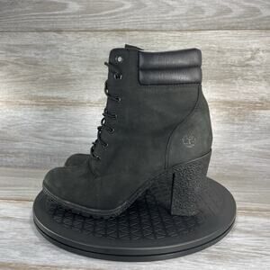 Timberland Women's Tillston Style A1H1I High Heel Black Leather Boots Size 8